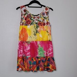 ETC Patchwork Floral Sun Dress Cottagecore Cotton Boho Hippie Sleeveless Pullove